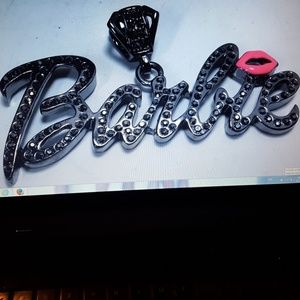 GunMetal Black/Gray Rhinestone BARBIE Pendant w/ H